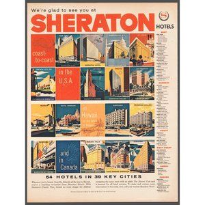 1959 Sheraton Hotels North America Vintage Print Ad Hawaii Canada USA Wall Art
